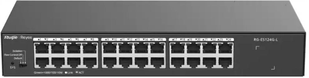 Суич Ruijie RG-ES124G-L, 24-портов, 10/100/1000Mbps, неуправляем 1