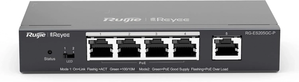 Суич Ruijie RG-ES205GC-P, 5-портов, PoE+, 54W, неуправляем 1