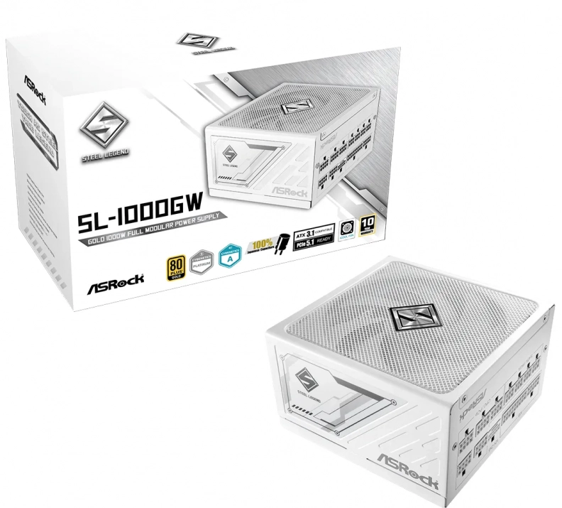 Asrock Steel Legend SL-1000GW, 1000W, 80 Plus Gold, Full Modular, White 1