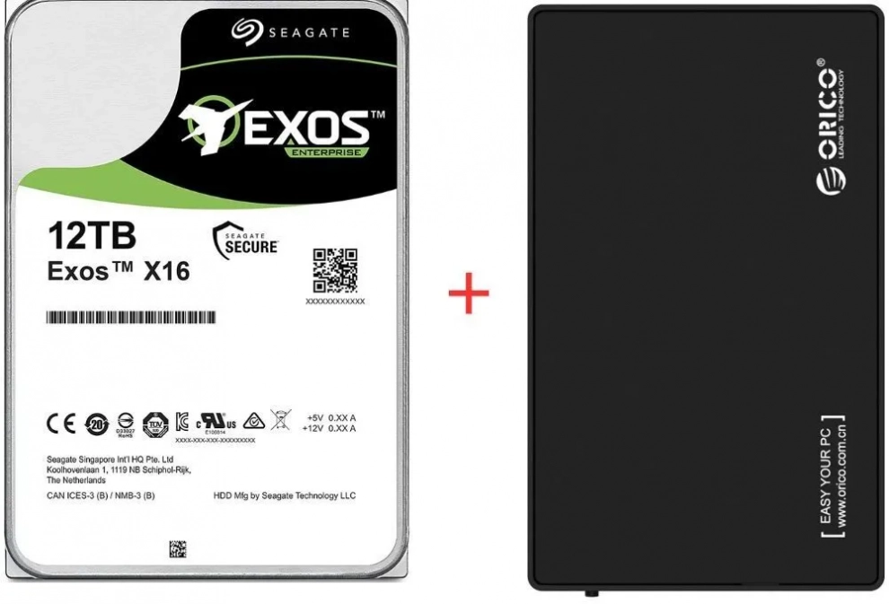 Външен хард диск Seagate Exos X16, 12TB HDD, 3.5" SATA3, USB 3.0, Recertified (Zero Hours) запечатан | ST12000NM001G-FR + 3588US3 1
