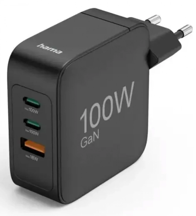 Адаптер за зареждане Hama, GaN, 100W PD, 2 x USB-C, 1 x USB-A, Черен | 201962 1