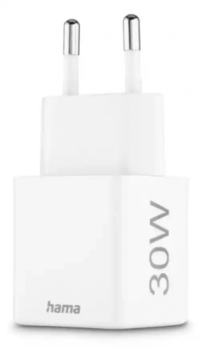 Адаптер за зареждане Hama, 30W PD, QC 3.0, Gan, 1 x USB-C, 1 x USB-A, Бял | 201992 1