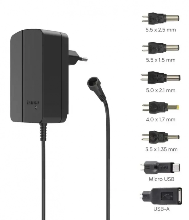 Универсално зарядно за лаптоп Hama, 18W, 12V, 7 адаптера, Черно | 223615 1