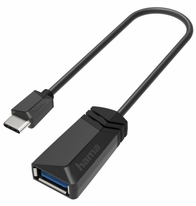 USB адаптер HAMA 200312, USB-C M /  USB-A F, USB 3.2 Gen 1, 5 Gbit/s, 0.15 м, Черен
