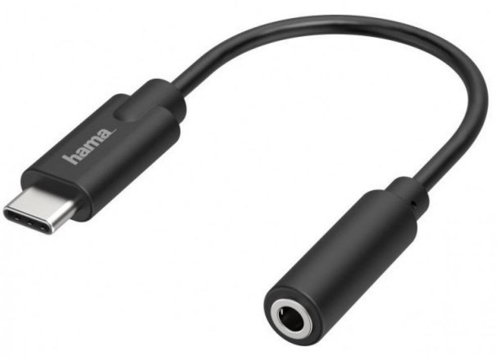 Аудио адаптер HAMA 200318, USB-C M / 3.5 mm аудио жак F, 0.2м, Черен