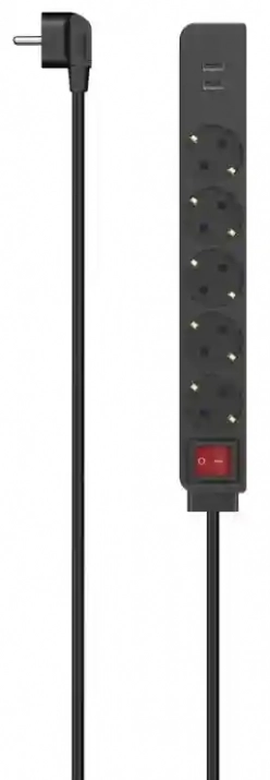 Разклонител Hama, 5 гнезда, 2 x USB-A, 1.4 м, Черен | 223184