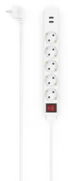 Разклонител Hama, 5 гнезда, 2 x USB-A, 1.4 м, Бял | 223183 1