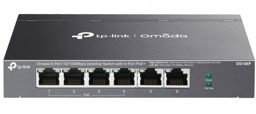 Суич TP-Link Omada DS106P, 6-портов, с 4-портов PoE+, неуправляем 1
