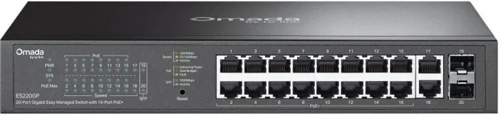 Суич TP-Link Omada ES220GP, 20-портов, Gigabit Easy Managed Switch с 16 PoE+ порта 1