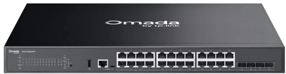 Суич TP-Link Omada SG5428XMPP, 24-портов, L3 управляем PoE++ с 4×10G слота 1