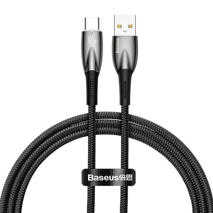 Кабел Baseus CADH000501 Glimmer Series USB-A КЪМ USB-C, 100W, 480Mbps, 2м, Черен 1