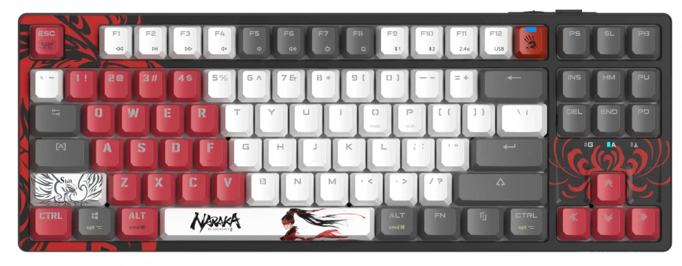 Безжична геймърска механична клавиатура Bloody WS87 Naraka, BLMS Red ...