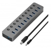 USB хъб BE HU101, 10-портов, USB 3.0, Сив 1