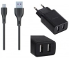 Зарядно за телефон Awei C15M-EU, 10W, Fast Charge, 2 x USB-A, с включен кабел, Черен 1