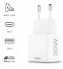 Адаптер за зареждане Hama, 30W PD, QC 3.0, Gan, 1 x USB-C, 1 x USB-A, Бял | 201992 9